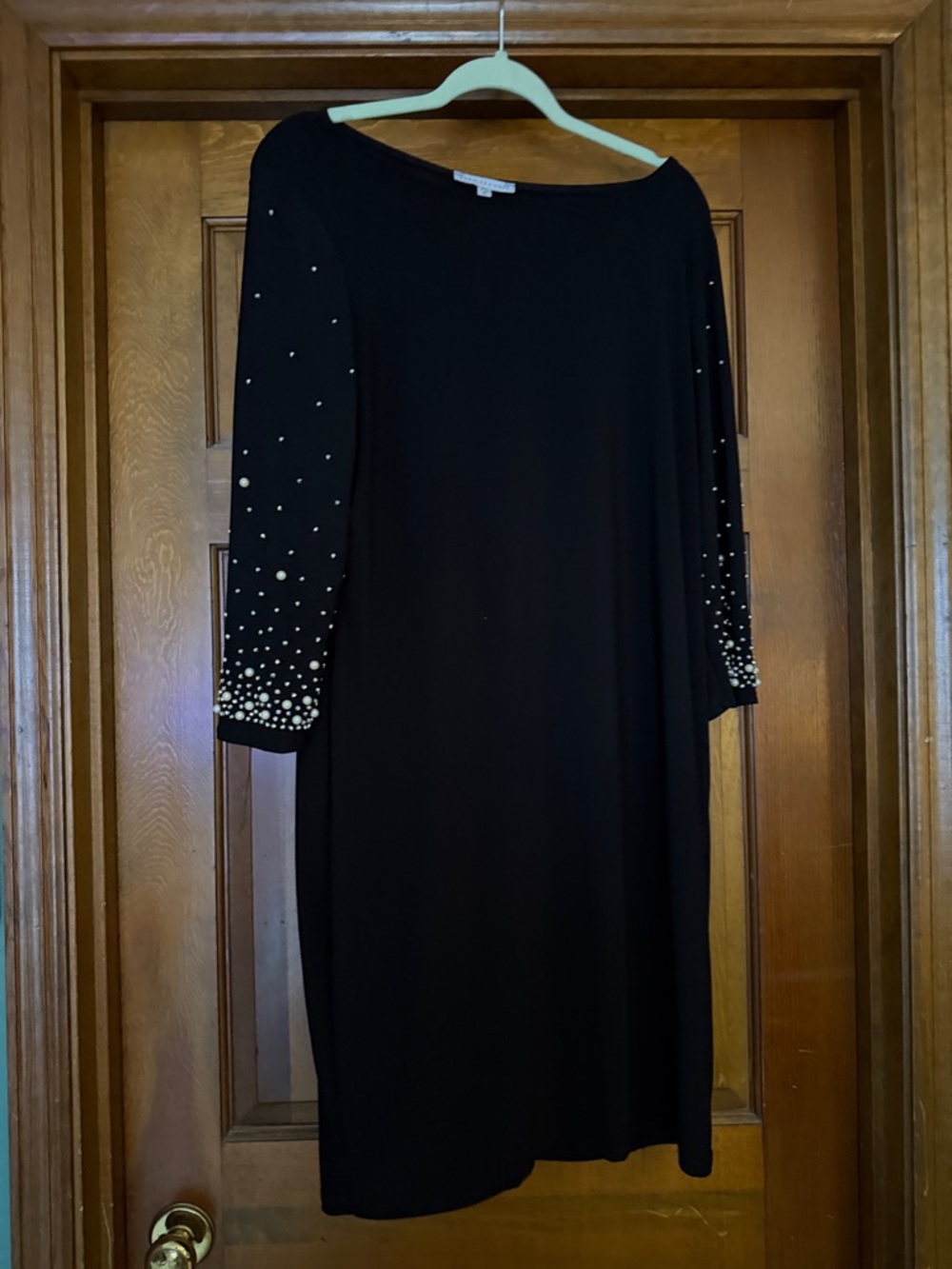 Annalee + Hope Black Boatneck Dress with Beaded Sleeves